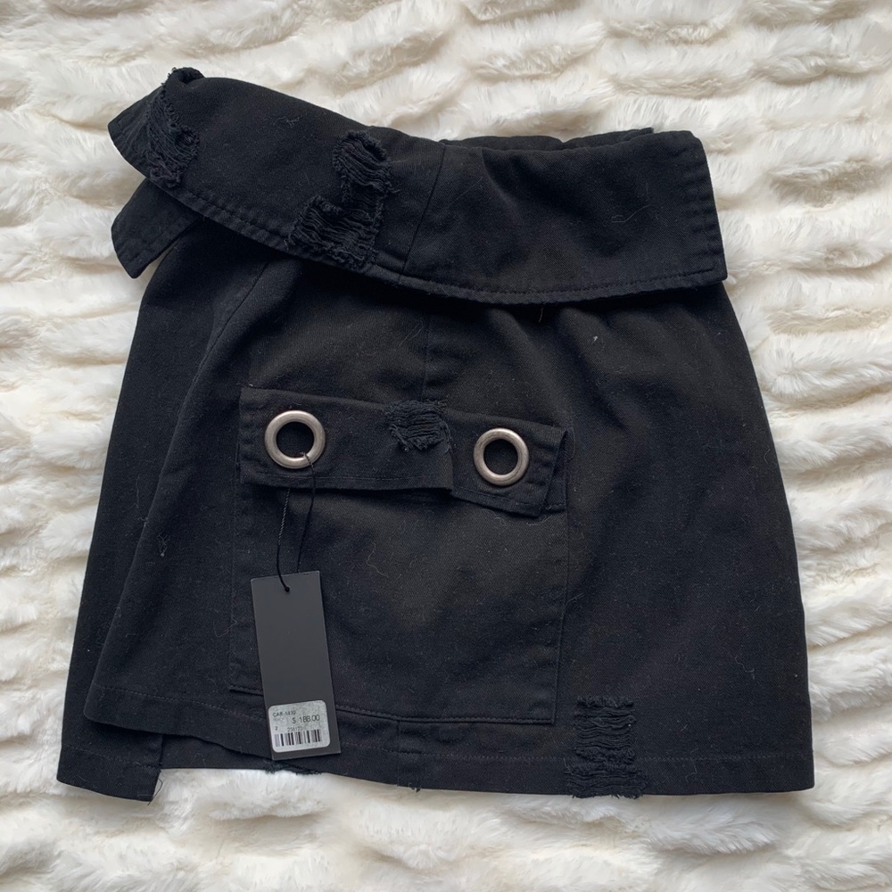 Black Carmar Denim Skirt with Metal eyelet